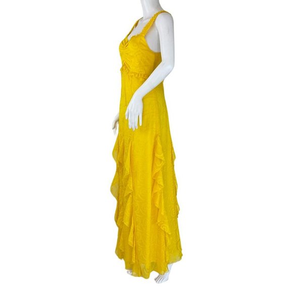 Alice + Olivia Women's Rue Godet Maxi Dress Ruffled Yellow Sz 4 - Picture 4 of 10